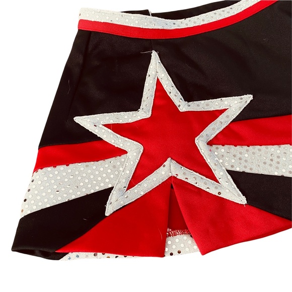 Spirit Innovations Red White Black Star Cheerleading Uniform Circle Skirt - Picture 2 of 12